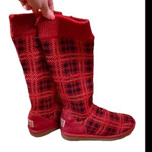 Red Plaid Knitted UGG Boots
